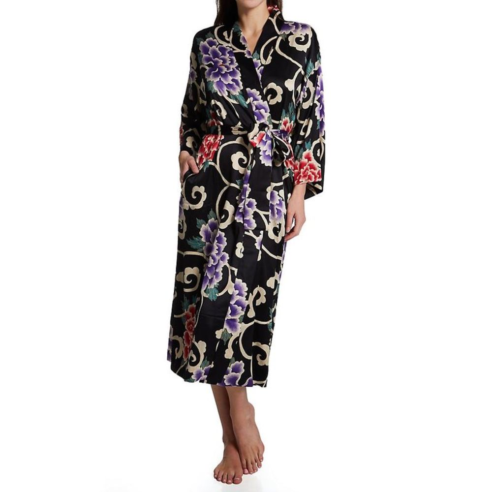 N by Natori Saz Satin Robe -  Black Multi  SC4047